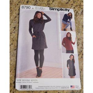 New! SIMPLICITY PATTERN 8790 Mini Dress Hooded Tunic SIZES  XS S M L XL  UNCUT